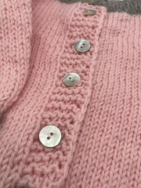 0-6 M Pink and Gray Wool Knit Cardigan with Beanie