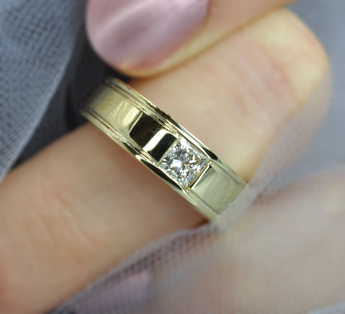 0.65 CT Princess Cut Diamonds - Mens Wedding Band