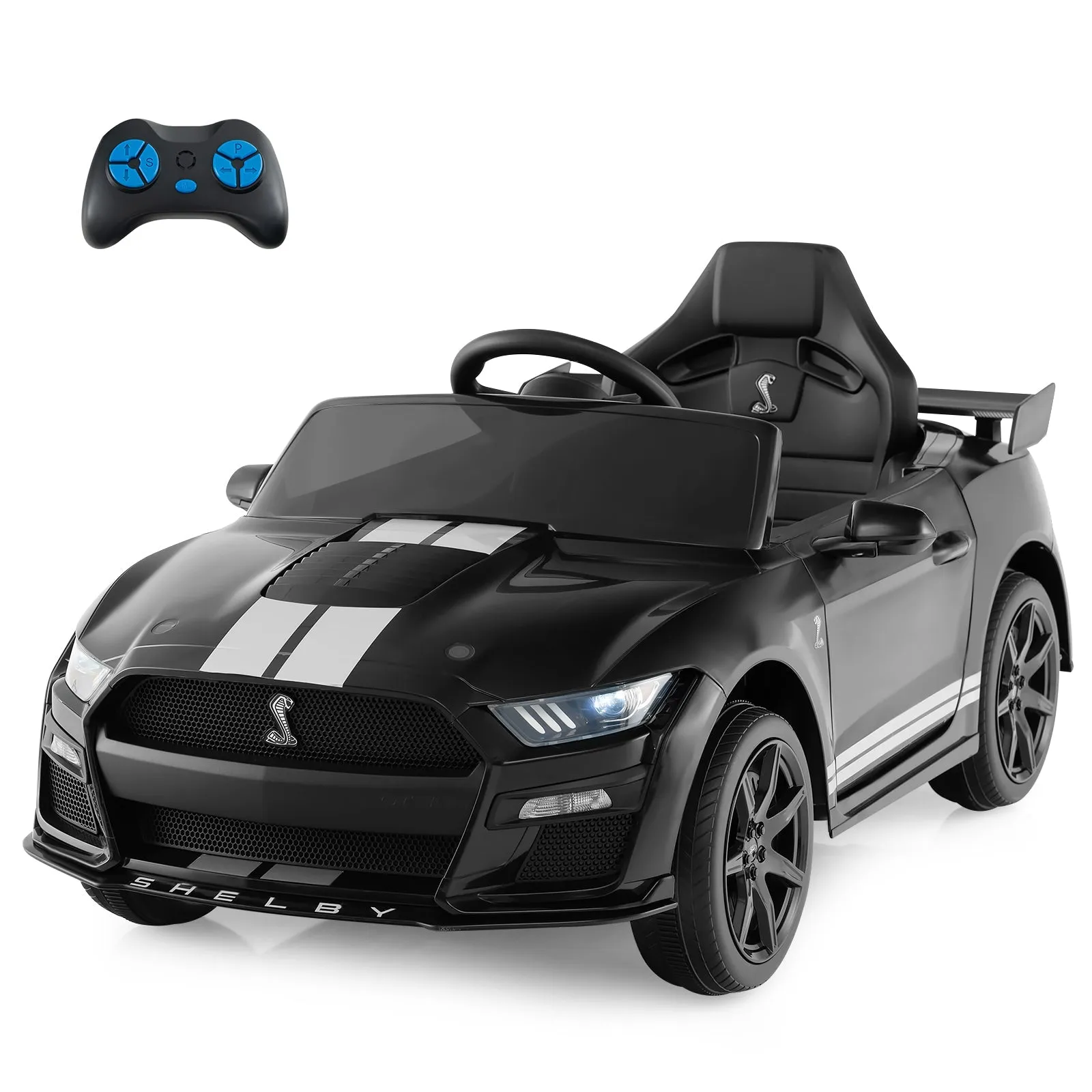 12V Kids Ride on Car Electric Licensed Ford Mustang Shelby GT500 for Kids Aged 3-8-Black