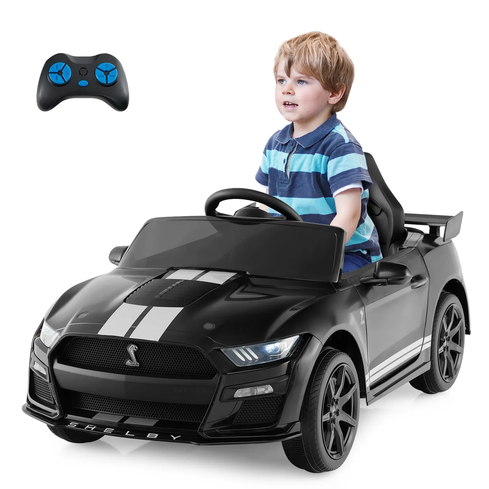 12V Kids Ride on Car Electric Licensed Ford Mustang Shelby GT500 for Kids Aged 3-8-Black