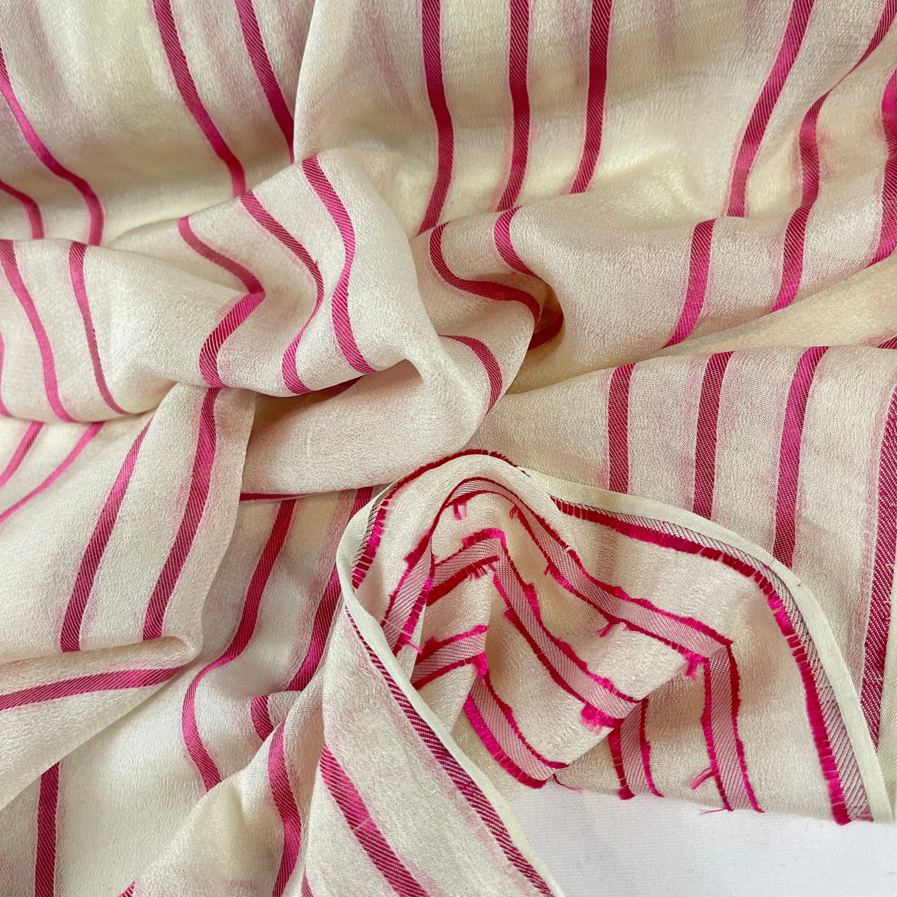 1.4mtrs Fuchsia stripe Hand Woven Silk crepe de chine