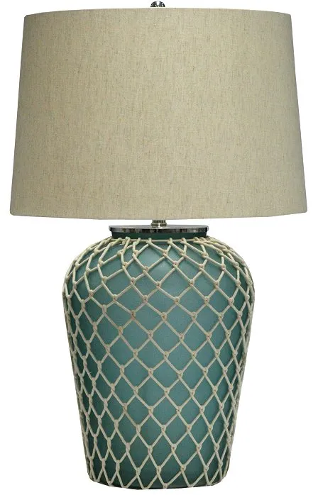 Aqua Blue Frosted Glass Netted Table Lamp