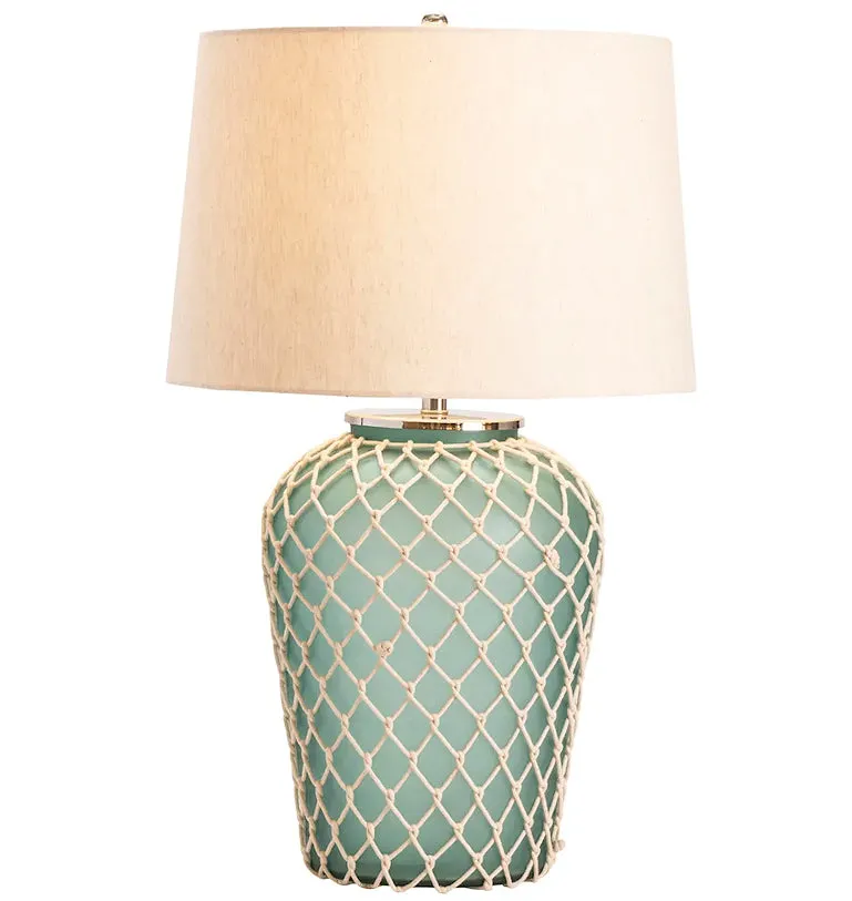 Aqua Blue Frosted Glass Netted Table Lamp