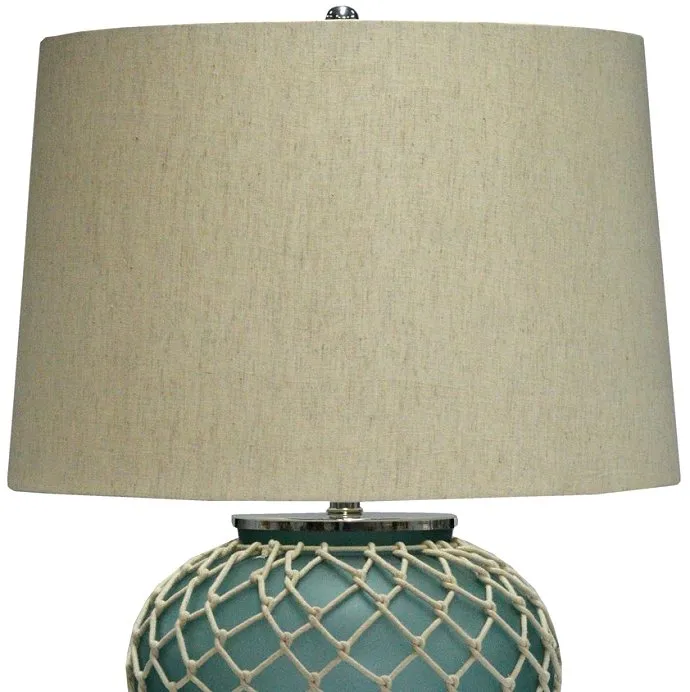 Aqua Blue Frosted Glass Netted Table Lamp