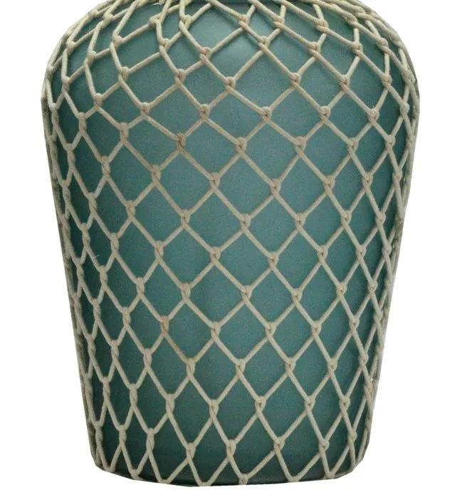 Aqua Blue Frosted Glass Netted Table Lamp