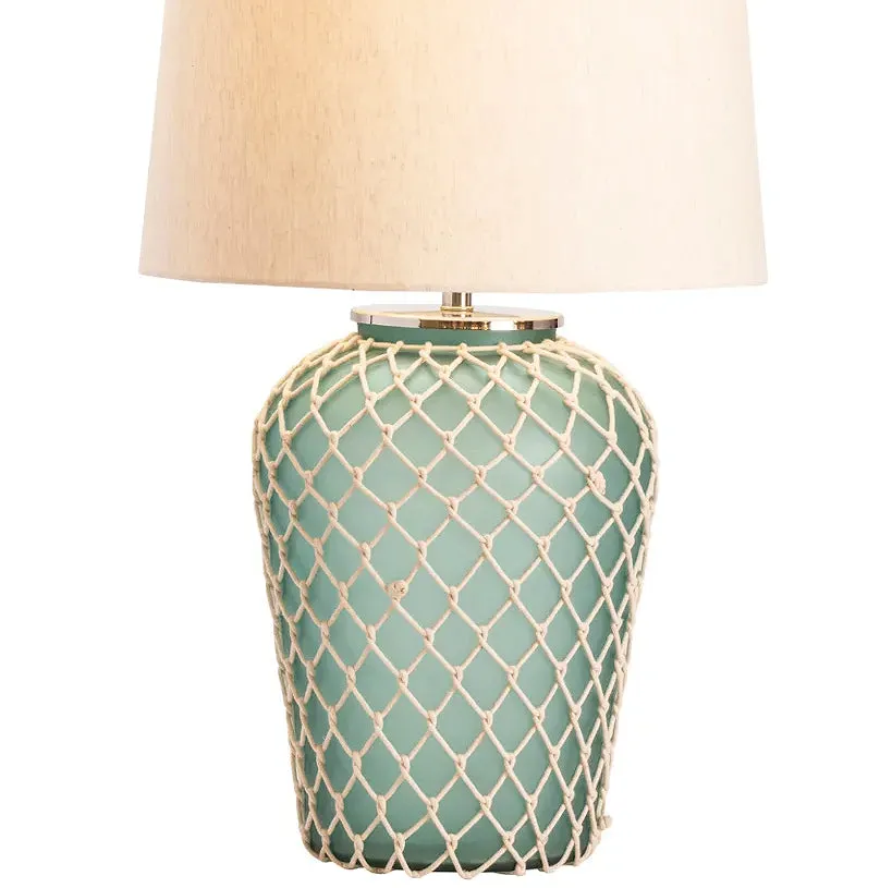 Aqua Blue Frosted Glass Netted Table Lamp