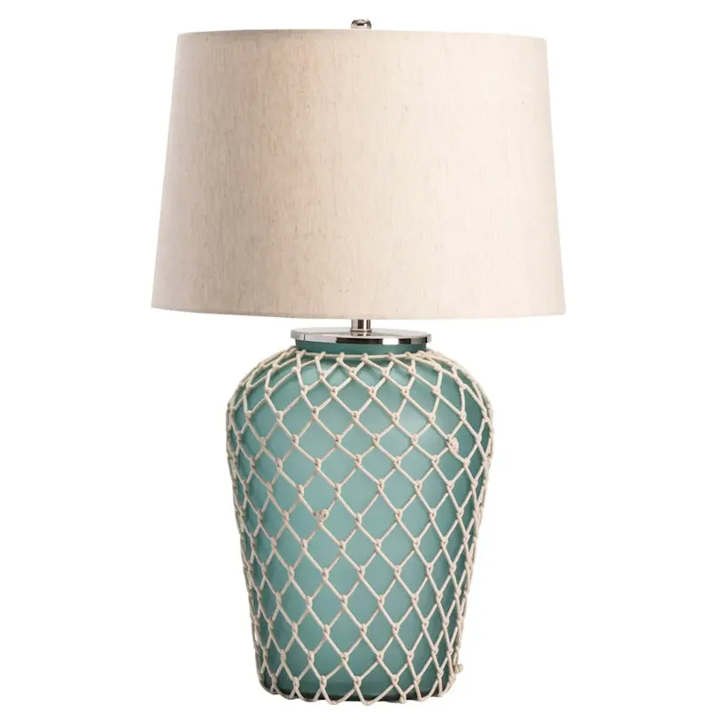 Aqua Blue Frosted Glass Netted Table Lamp