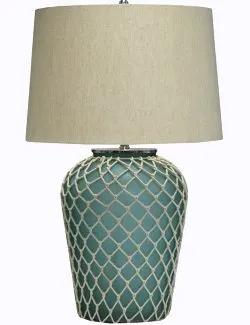 Aqua Blue Frosted Glass Netted Table Lamp