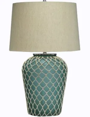 Aqua Blue Frosted Glass Netted Table Lamp