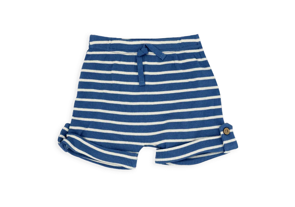 Baby Mode Boys NB 3 Piece Ribbed Short Set: Blue Stripe