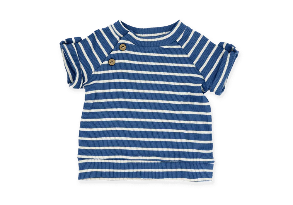 Baby Mode Boys NB 3 Piece Ribbed Short Set: Blue Stripe