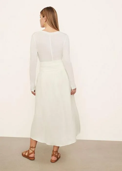 Belted Button Front Skirt in Off White