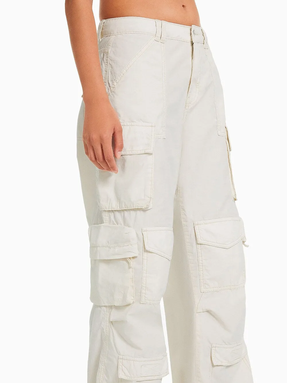 Bershka loose fit cargo pants, white