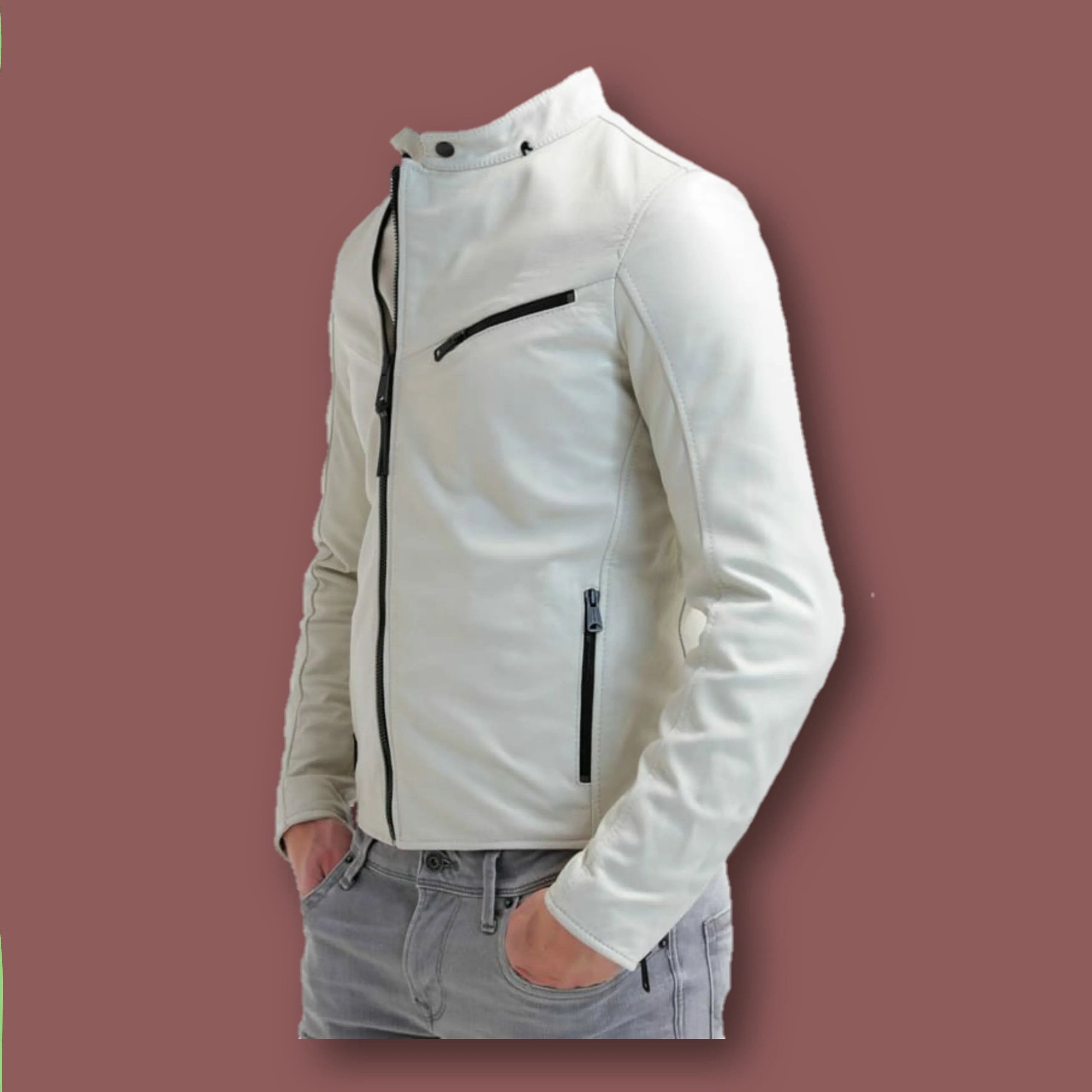 Bila White Genuine Leather Jacket for Men-B