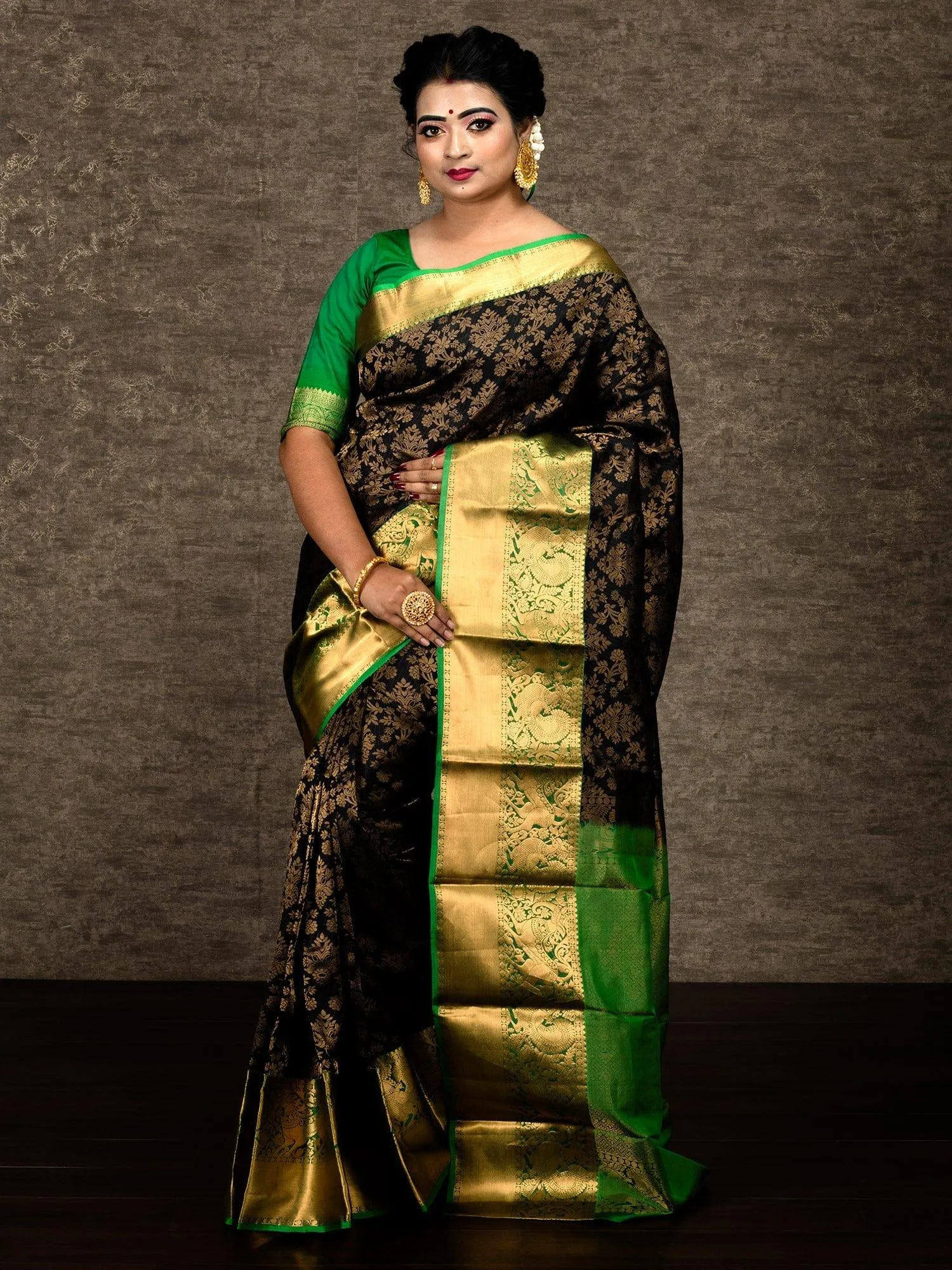 Black Allover Kanchipuram Silk Bridal Saree