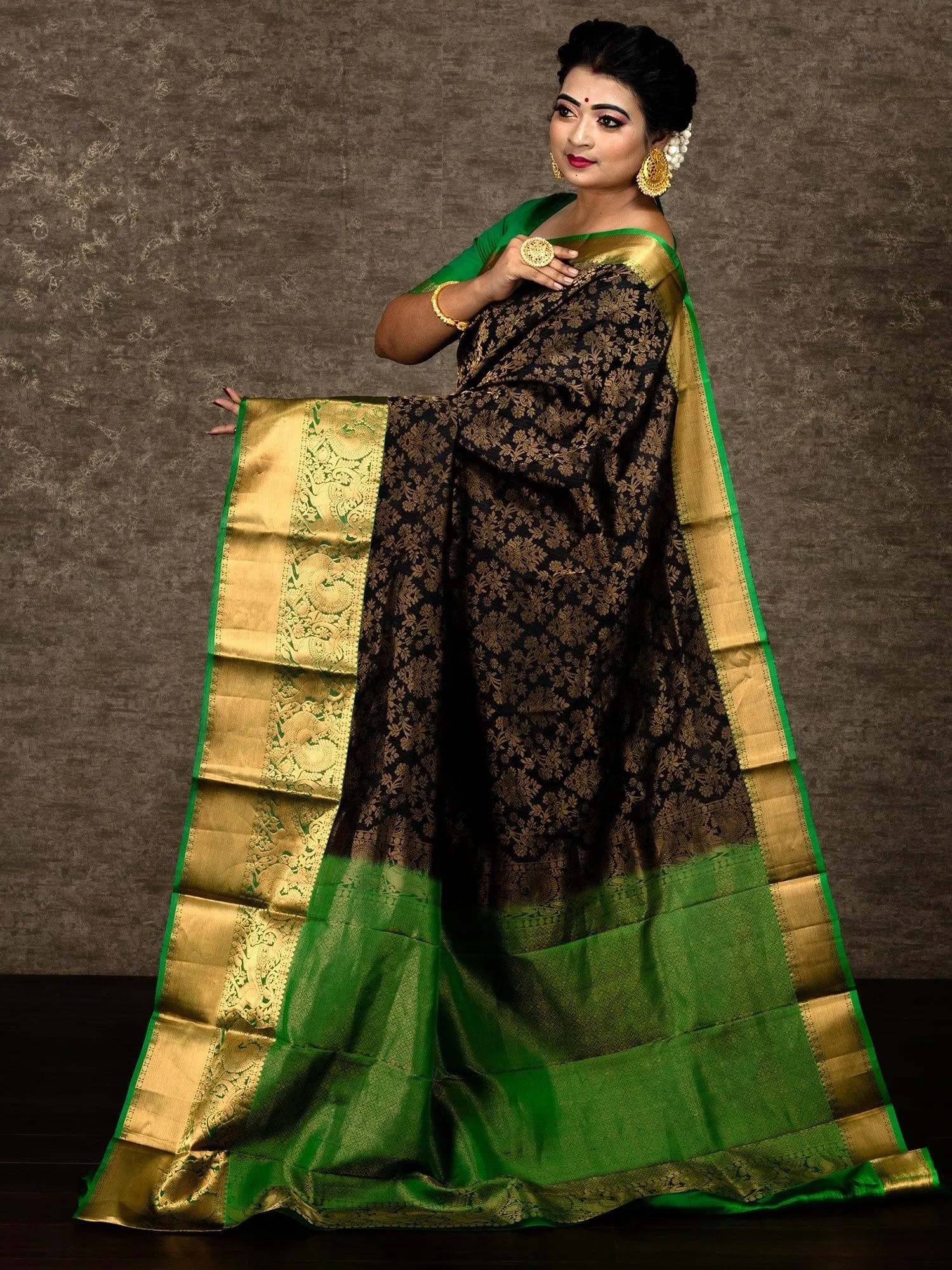 Black Allover Kanchipuram Silk Bridal Saree