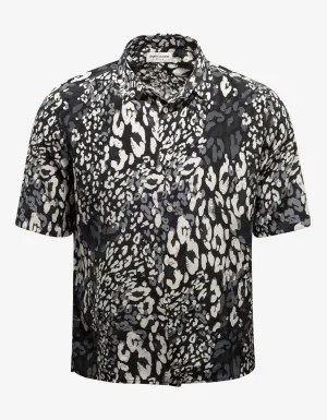 Black Leopard Print Silk Shirt -