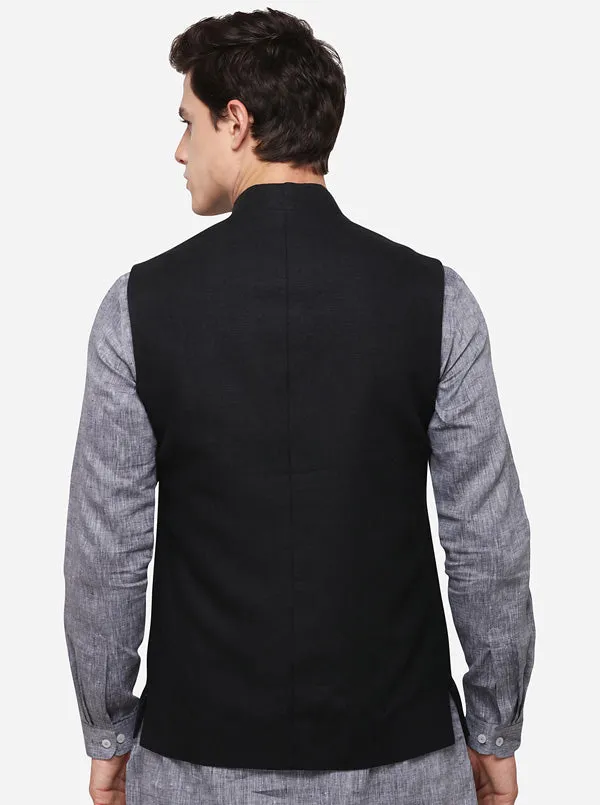 Black Regular Fit Solid Modi Jacket | JadeBlue