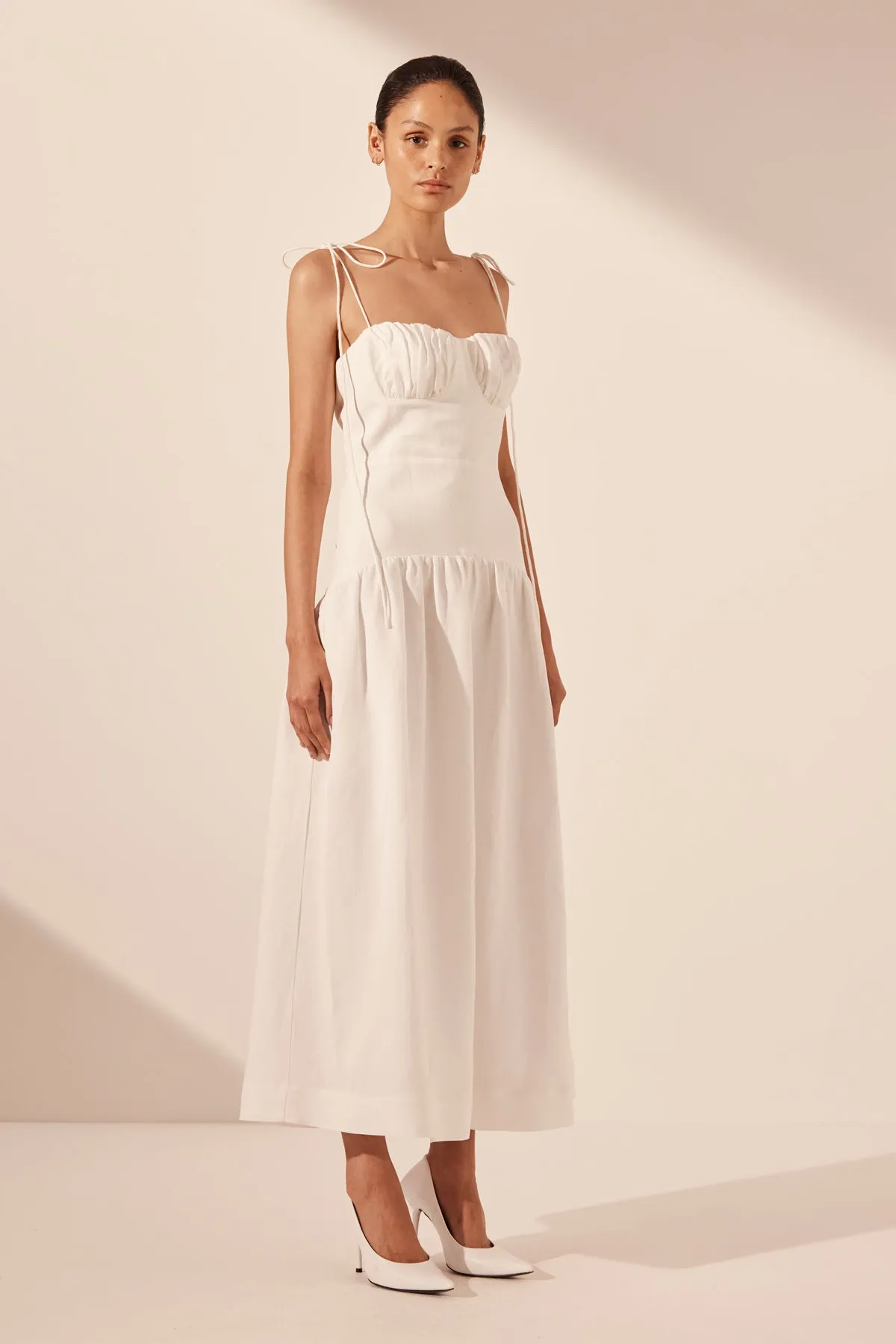 BLANC GATHERED MIDI DRESS