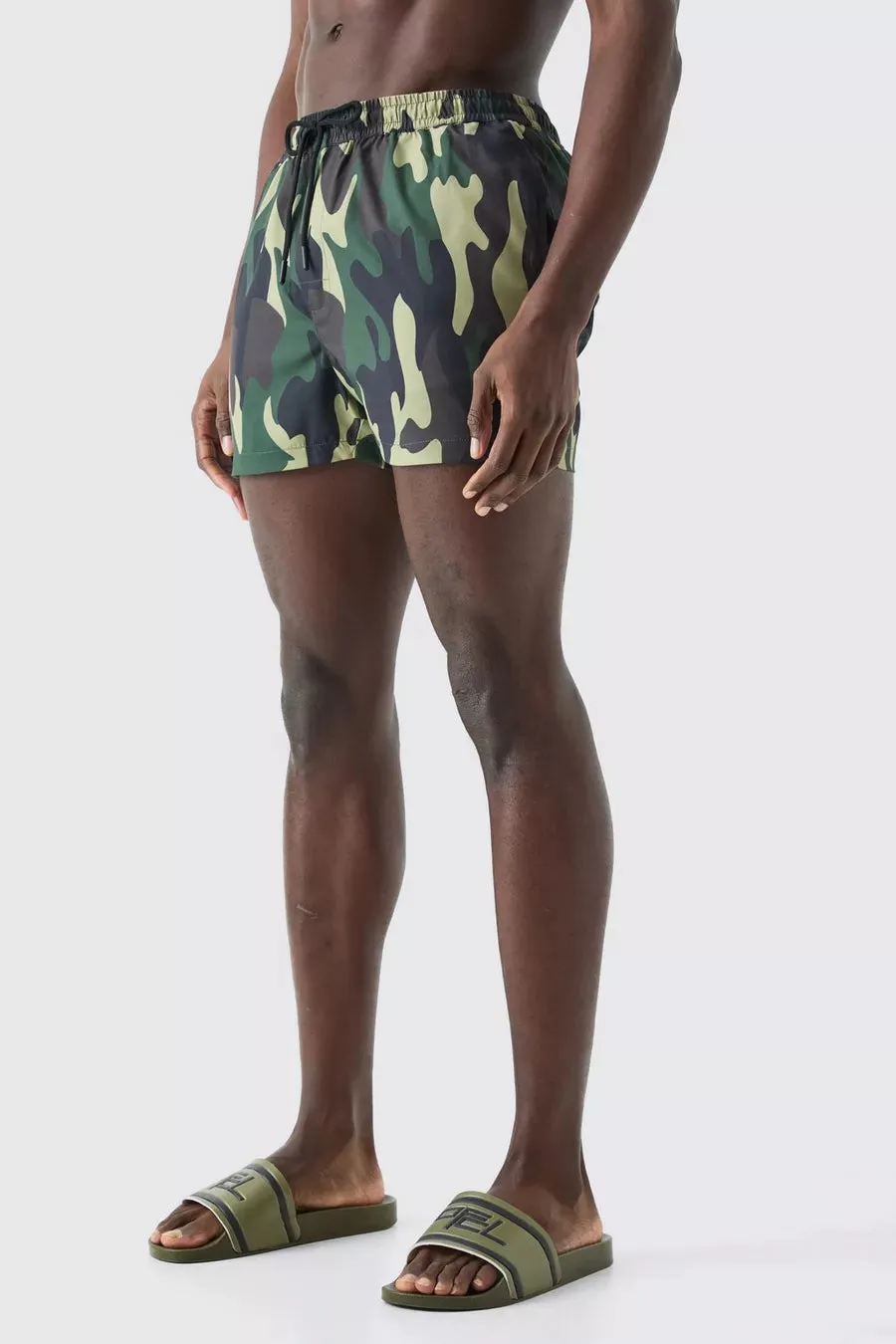 Boohoo Khaki Green Short Length Camo Mens Swim Short