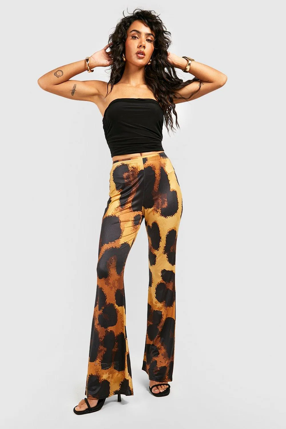 Boohoo Leopard Print Trousers, Brown