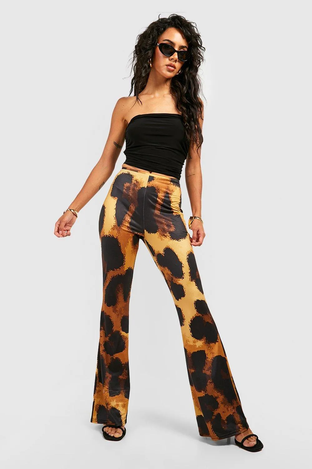 Boohoo Leopard Print Trousers, Brown