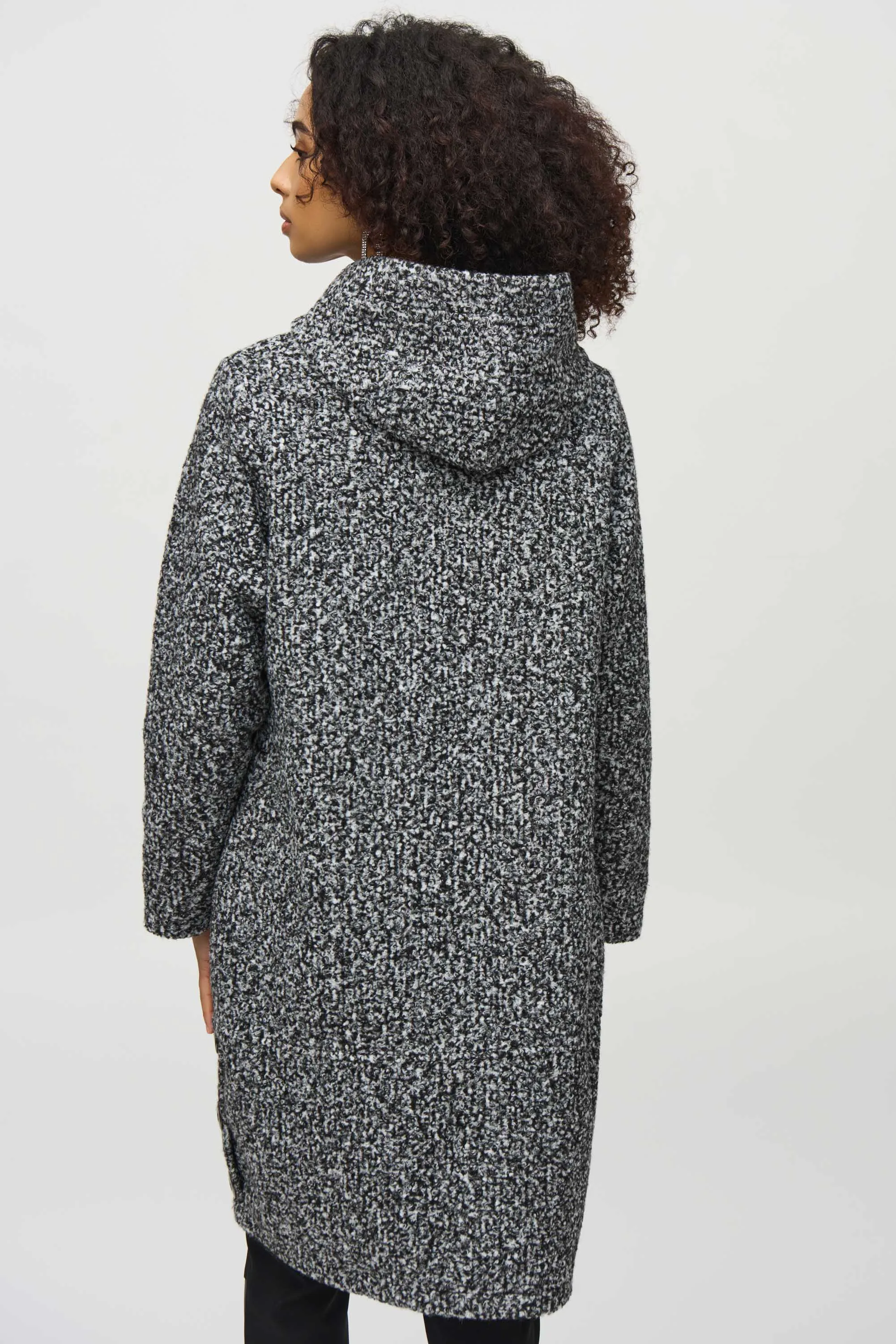 BOUCLE KNIT HOODIE COAT