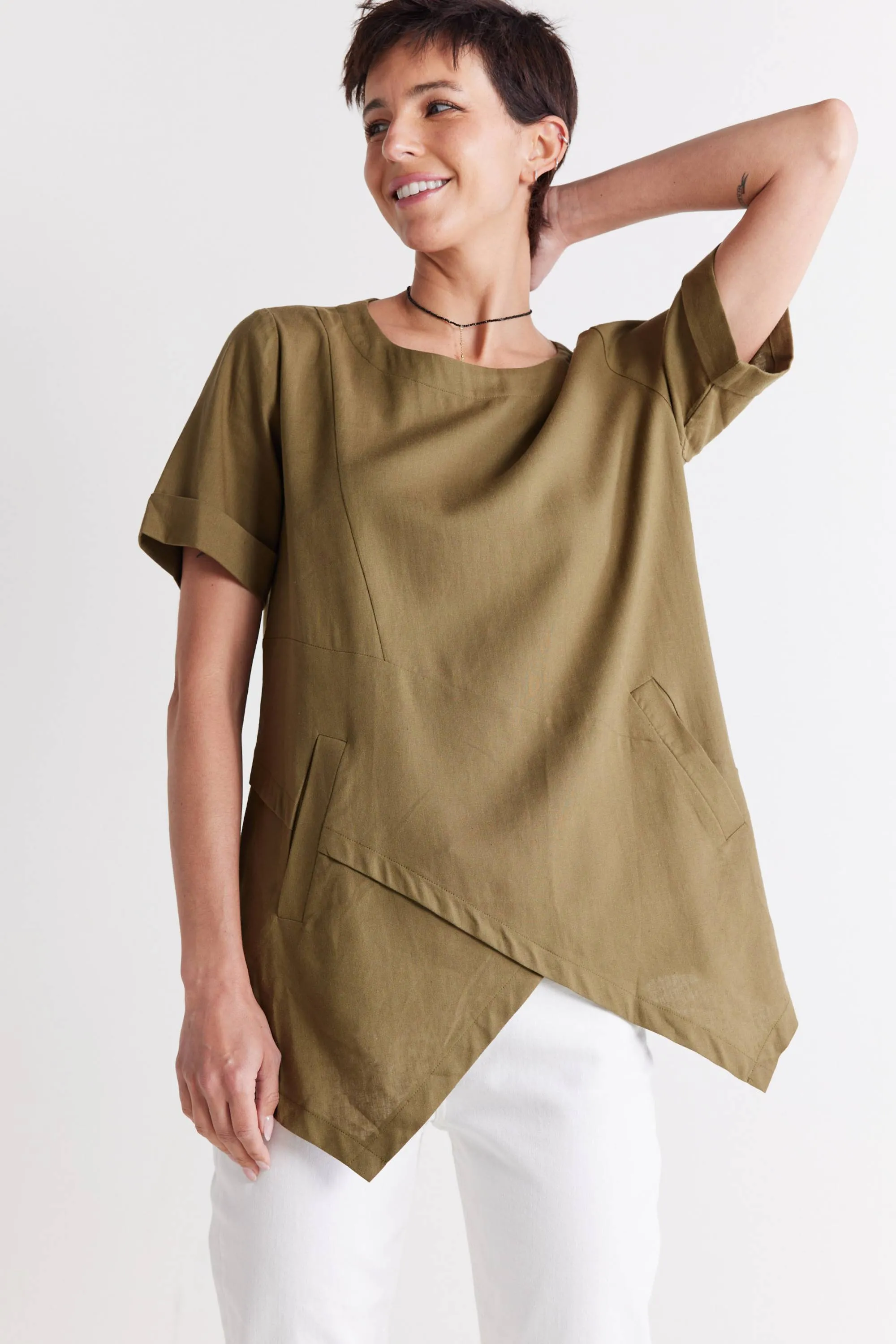 Breezy Asymmetric Linen Top