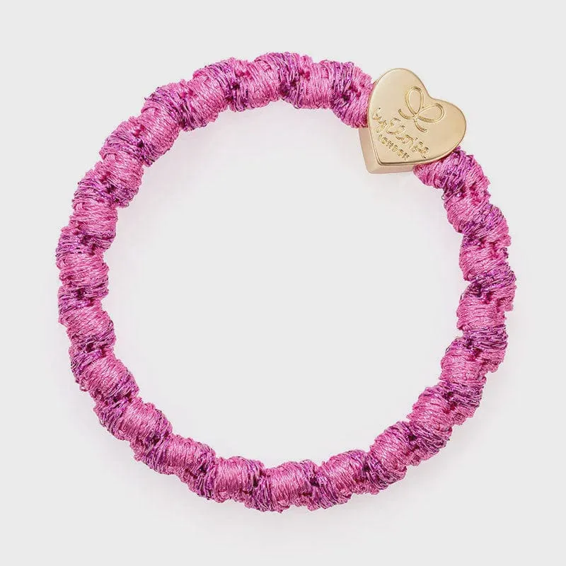 By Eloise Bangle Band | Gold Heart | Woven Bubblegum Pink