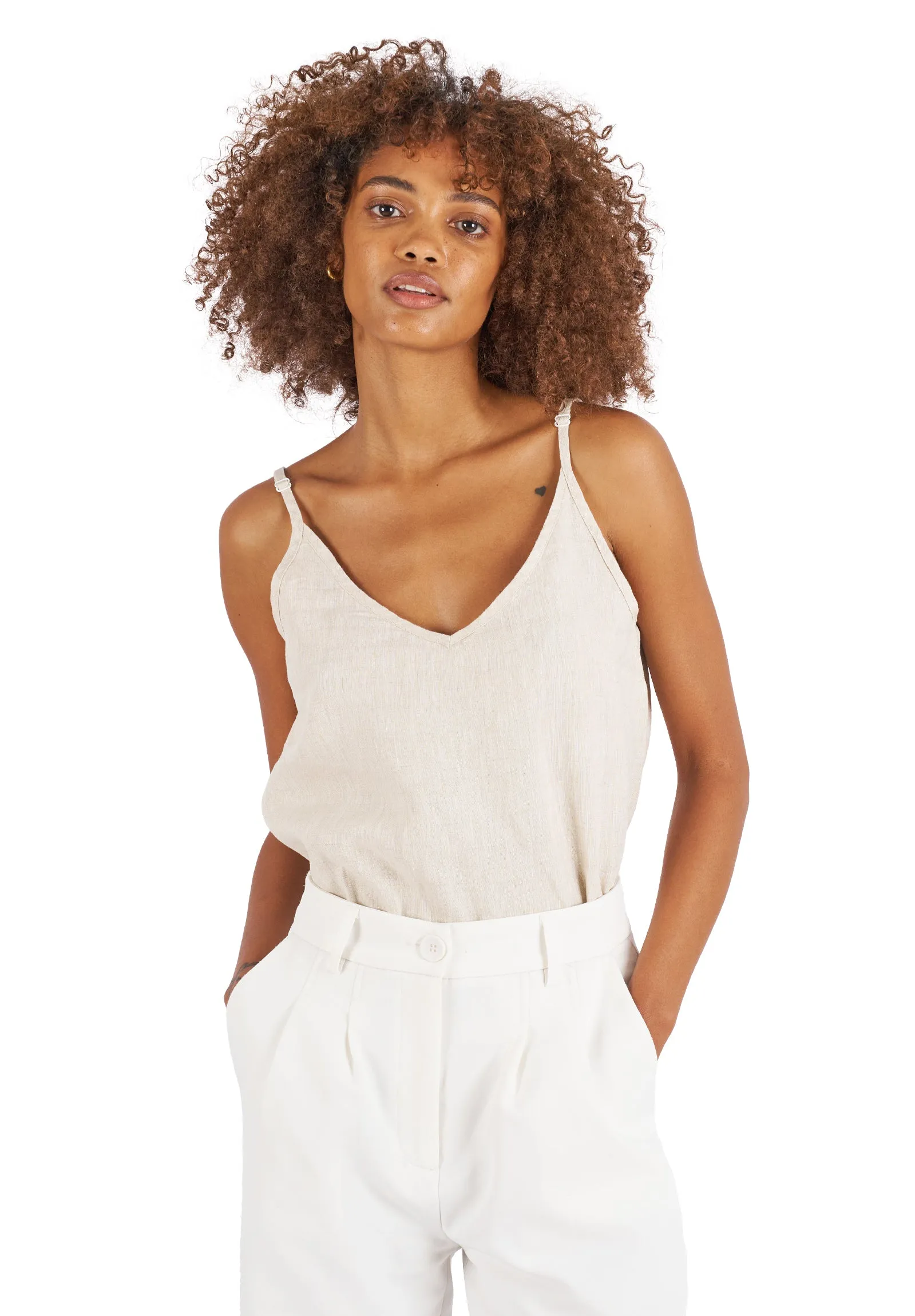 Cami-V Natural Linen Top