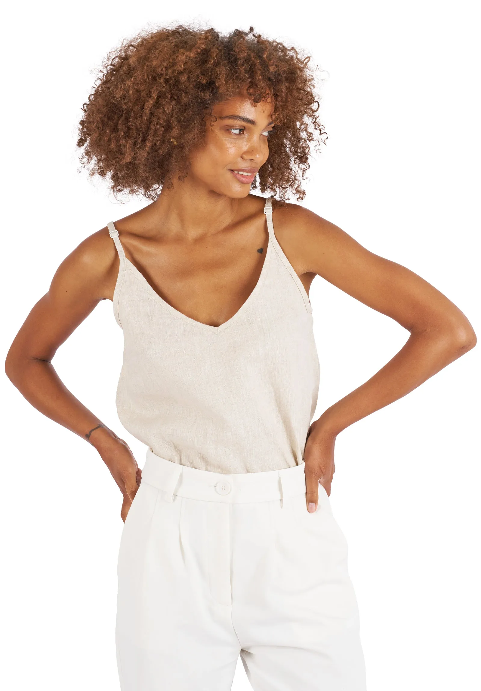 Cami-V Natural Linen Top