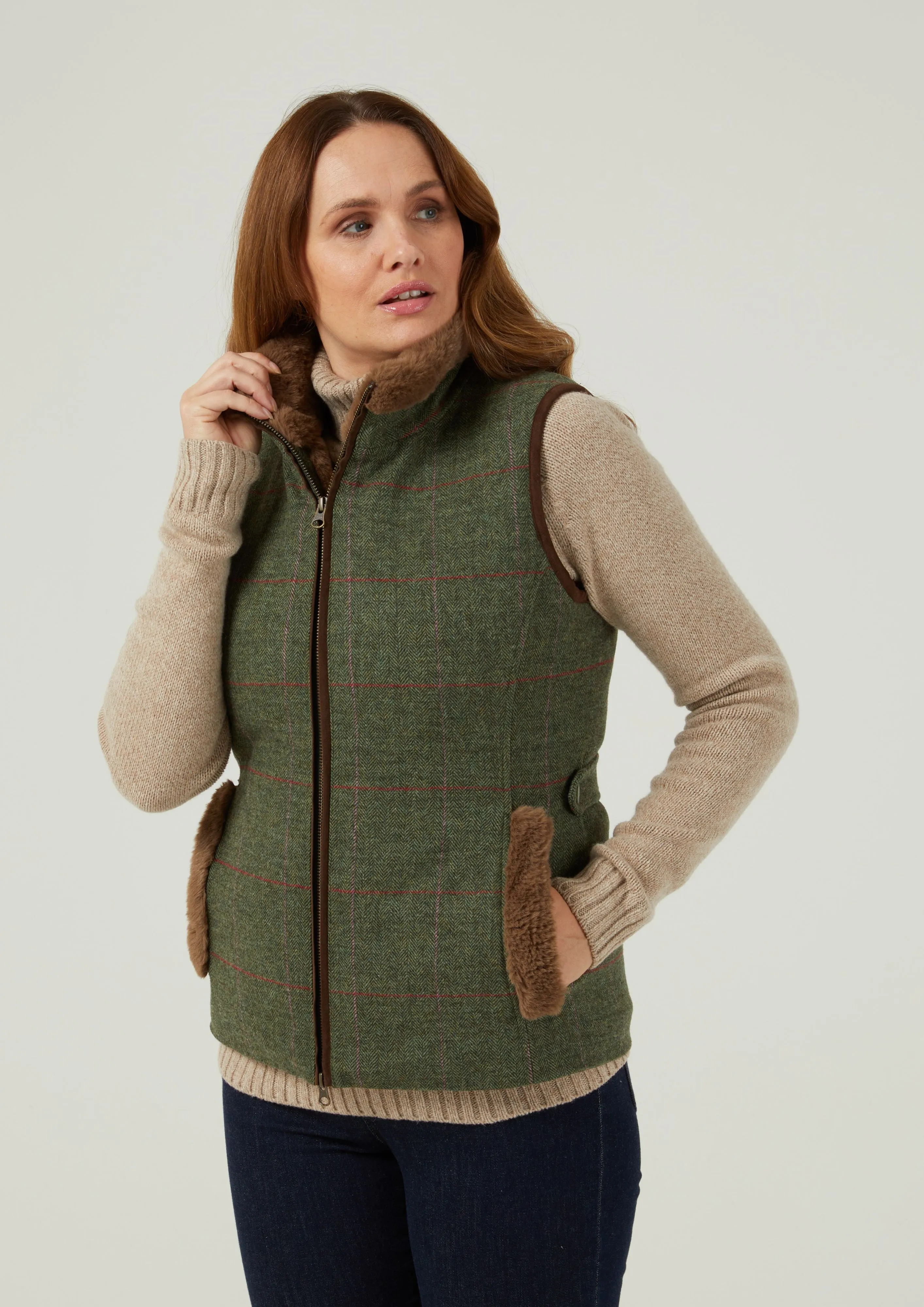 Combrook Ladies Tweed Gilet In Heath - Regular Fit