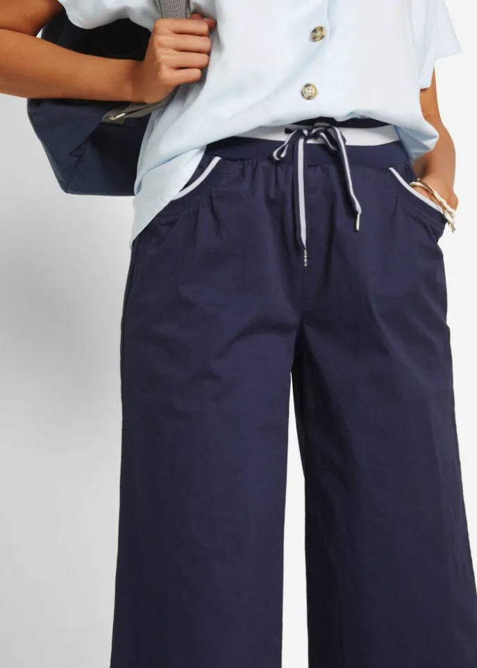 Cotton culottes with a comfortable belt Bpc Bonprix Collection, blue