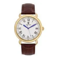 Croton Mens Stainless Steel Goldtone Leather Strap Watch