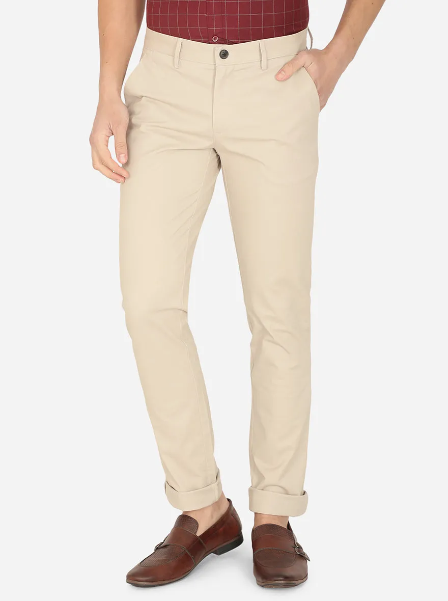 Dark Cream Solid Uno Fit Casual Trouser | JadeBlue