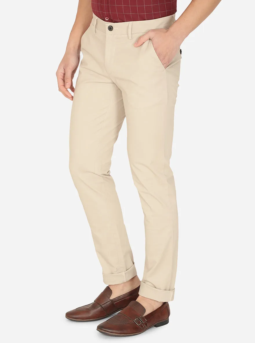 Dark Cream Solid Uno Fit Casual Trouser | JadeBlue