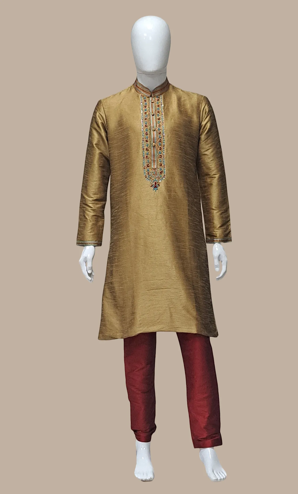 Deep Bronze Embroidered Kurta Set