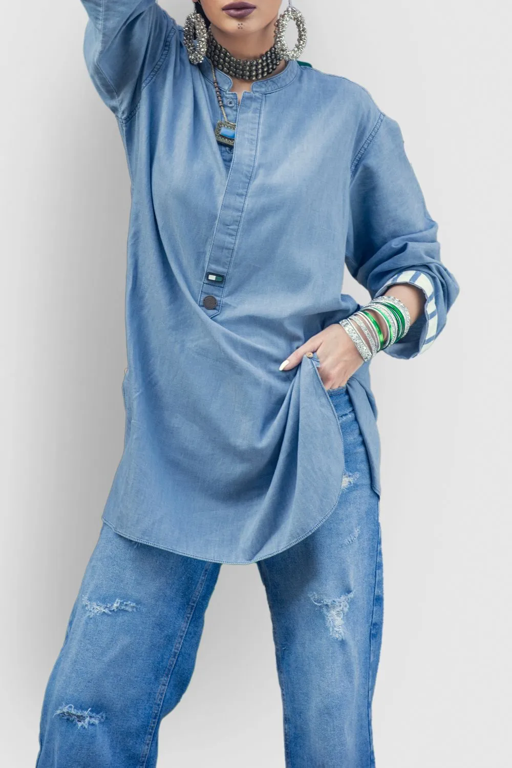 Denim Fusion Kurta –For Her