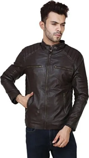 Garmadian Brown Casual Pu Leather Jacket for Men