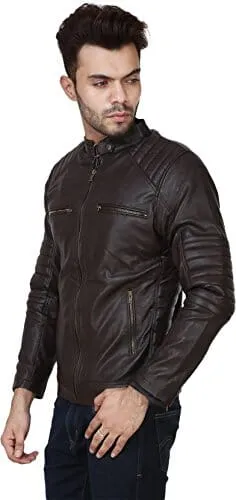 Garmadian Brown Casual Pu Leather Jacket for Men