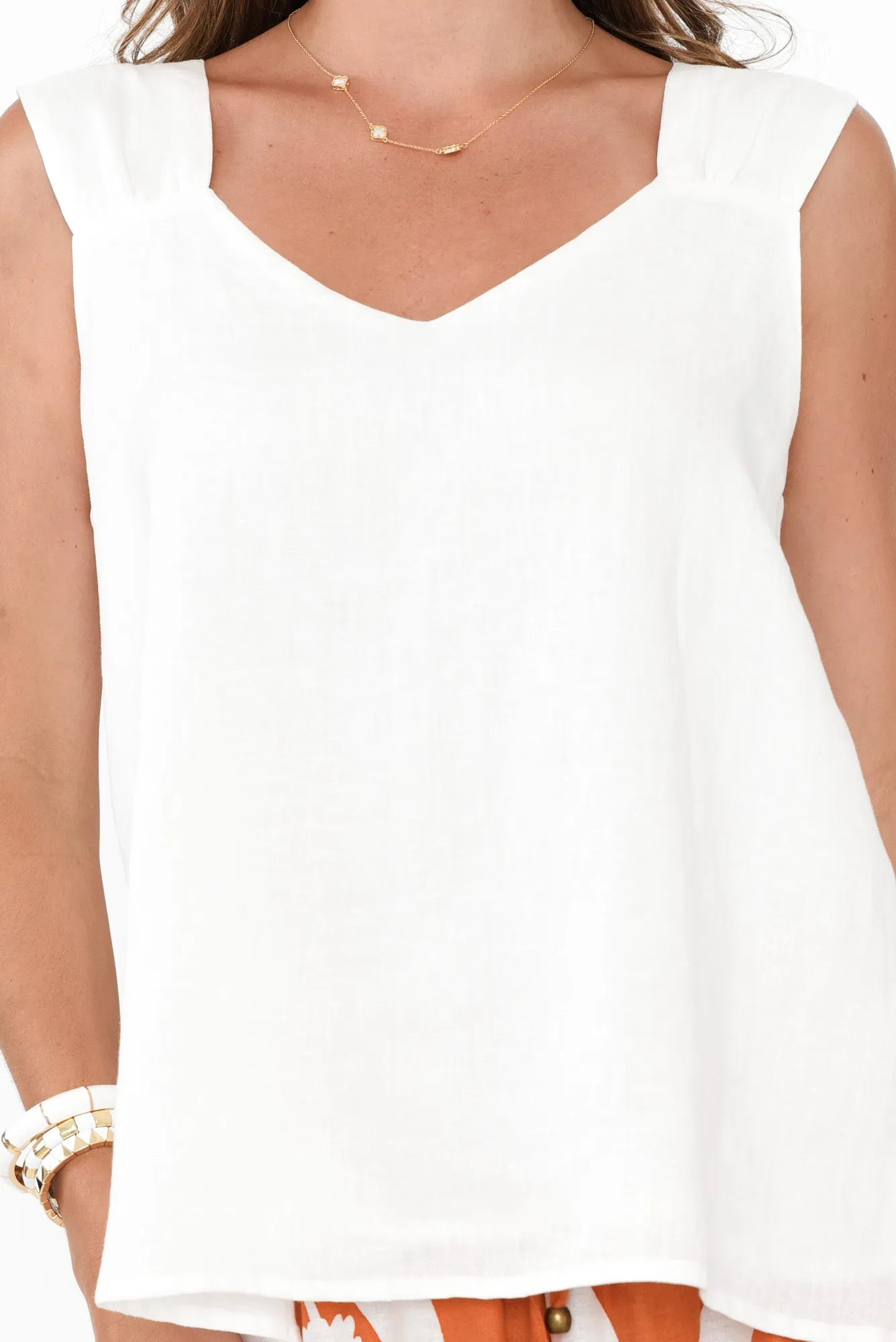 Glide White Linen V Neck Tank