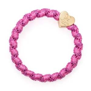 Gold Heart Woven Bubblegum Pink Charm Hair Band