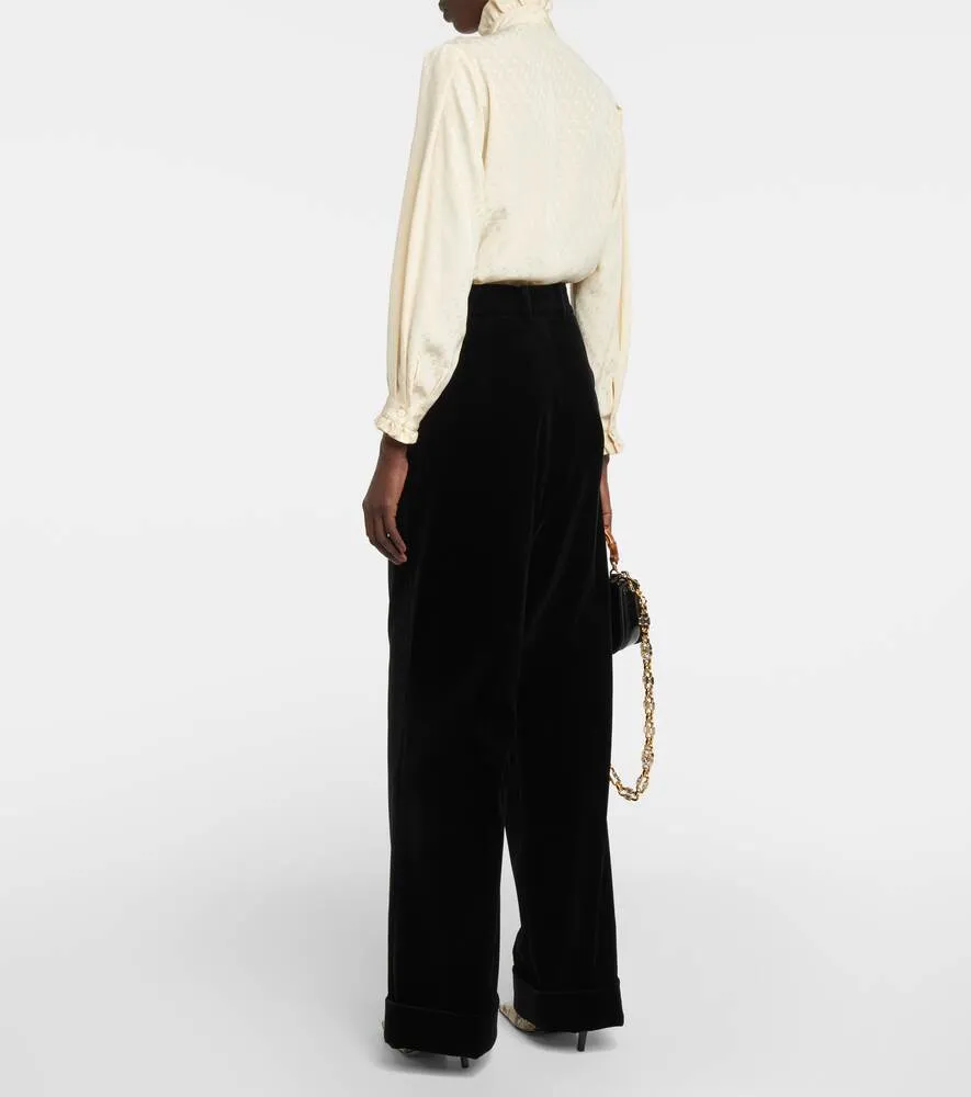 GUCCI cotton velvet wide trousers, black