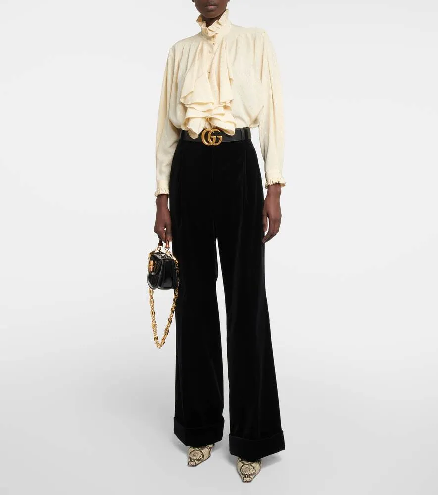 GUCCI cotton velvet wide trousers, black