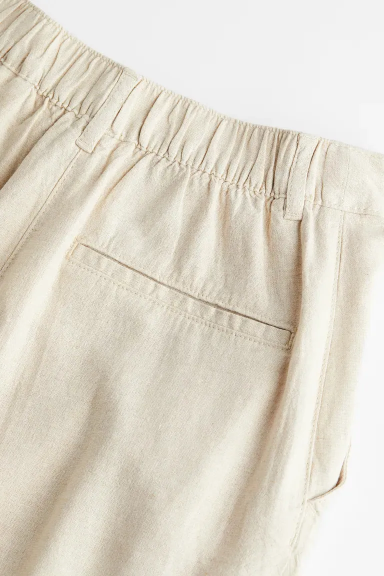 H&M Twill Linen Blend Trousers, Light Beige