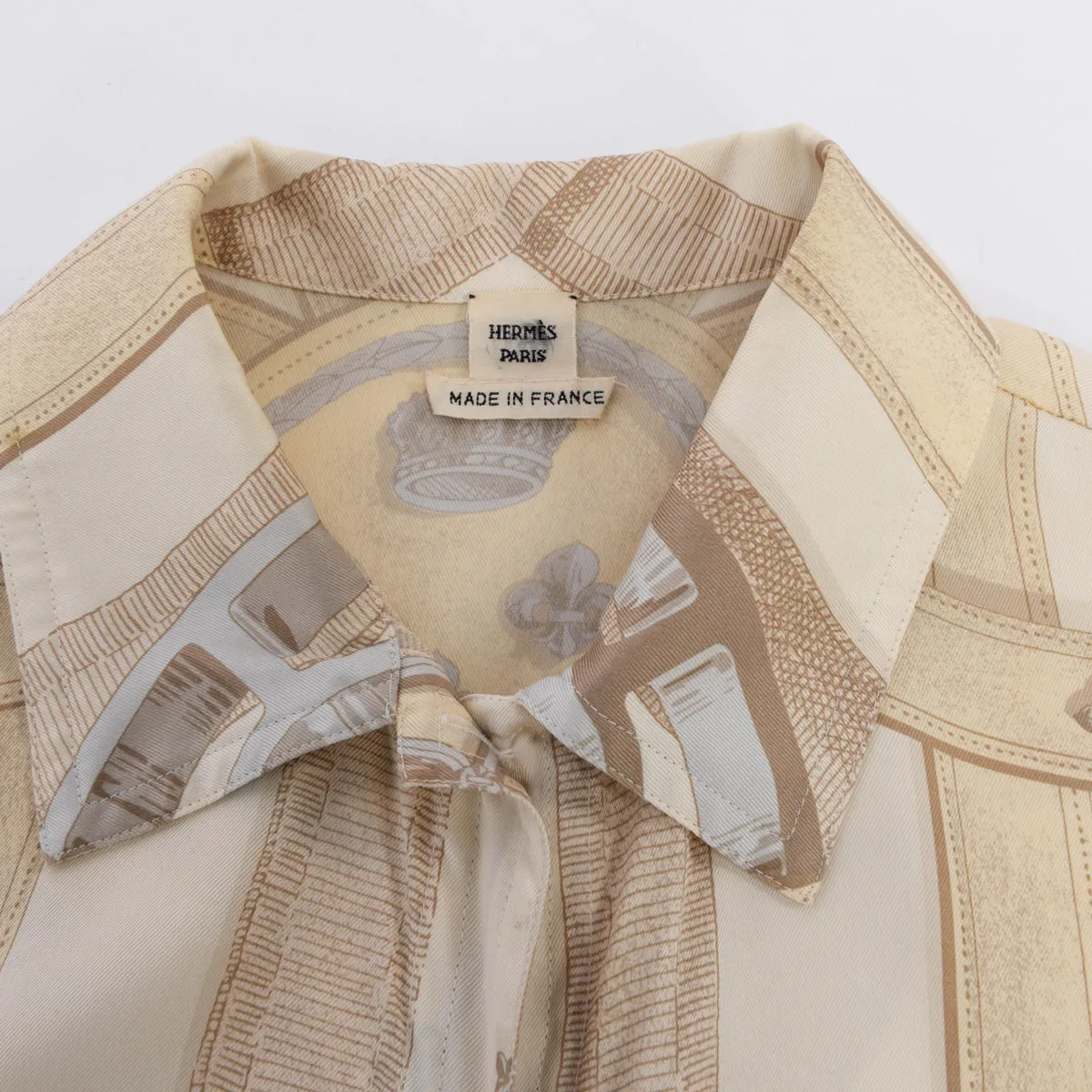 Hermes Beige Silk Cavalcadour Blouse FR 38