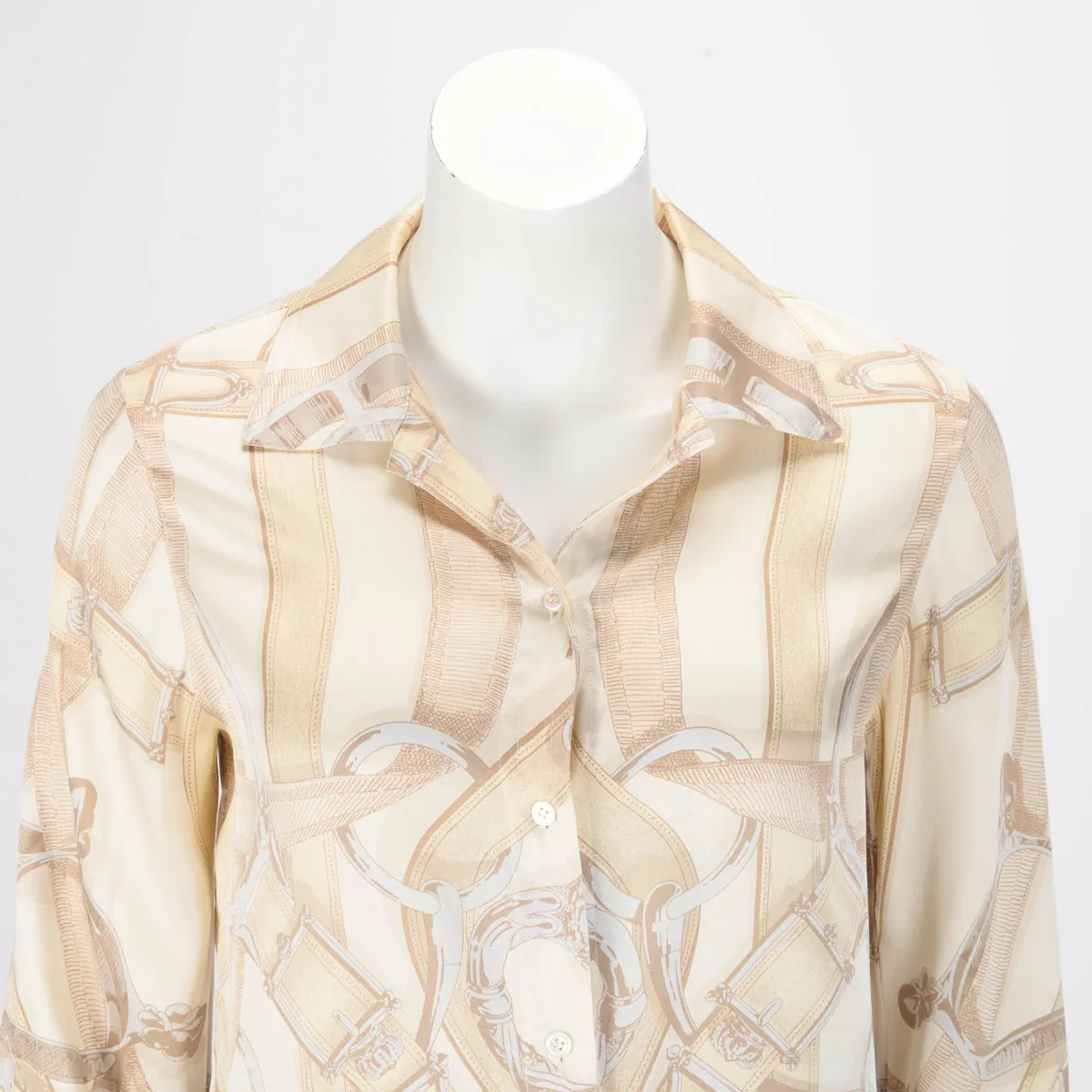 Hermes Beige Silk Cavalcadour Blouse FR 38