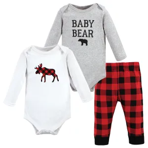 Hudson Baby Cotton Bodysuit and Pant Set, Buffalo Plaid Moose Bear