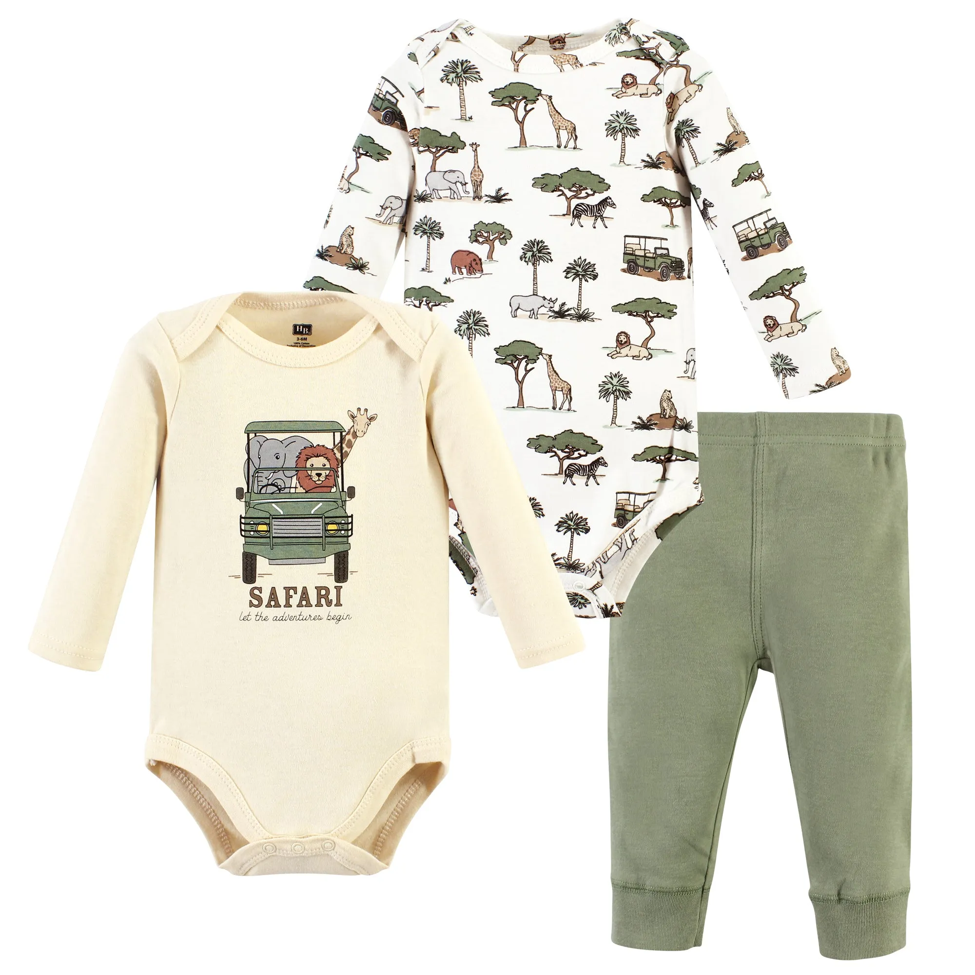 Hudson Baby Cotton Bodysuit and Pant Set, Going On Safari Long Sleeve