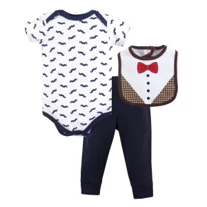 Hudson Baby Cotton Bodysuit, Pant and Bib Set, Bow Tie